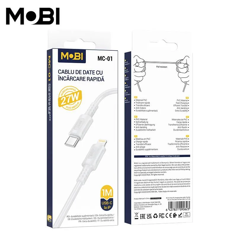 Cablu Mobi 1M Alb MC-01 USB-A la Type-C