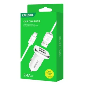 Incarcator auto Kakusiga 2.4Ah set cu cablu Lightning Alb