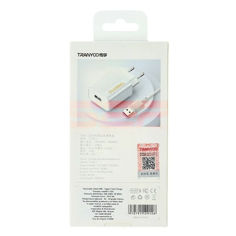 Incarcator Tranyoo 12W, 2.4A set cu cablu Type-C - imagine 2