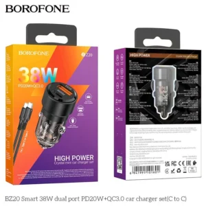 Incarcator auto Borofone 38W PD 20W + QC 3.0 18W set cu cablu Type-C Negru