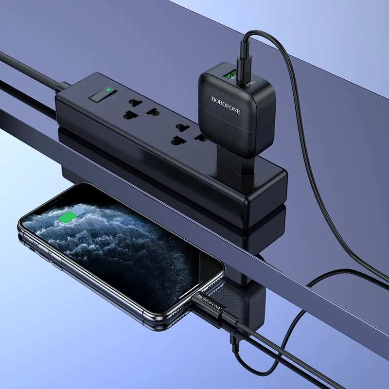Incarcator Borofone BA46A Premium PD 18W + QC 3.0 set cu cablu USB-C la Lightning Negru