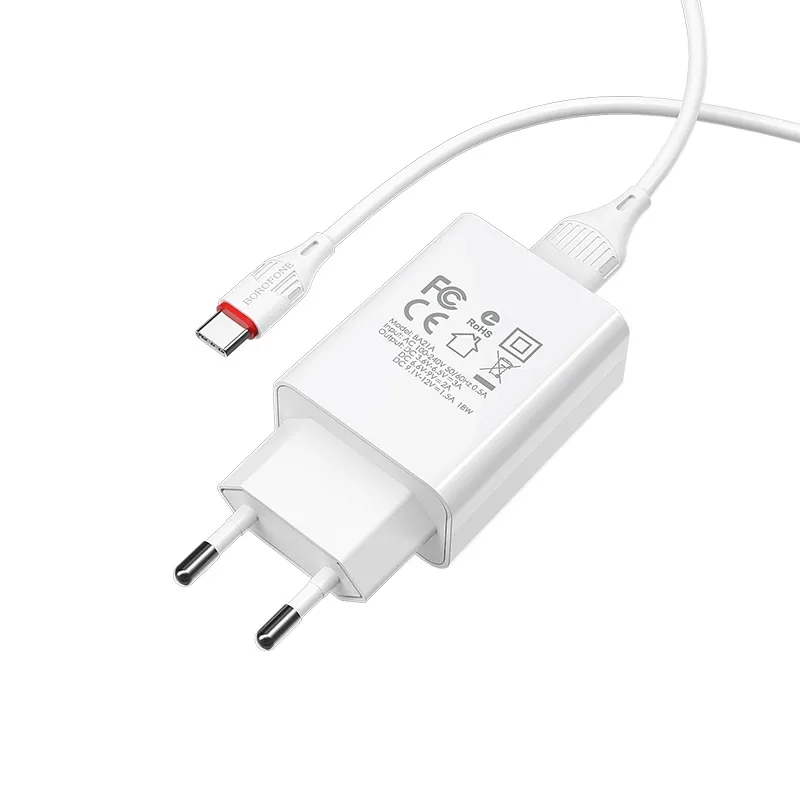 Incarcator Borofone BA21A QC 3.0 18W set cu cablu Type-C Alb - imagine 3
