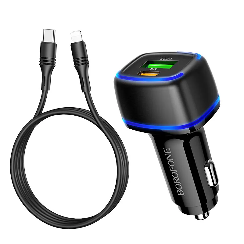 Incarcator auto Borofone BZ14A Mercury PD 20W + QC 3.0 set cu cablu Type-C Negru - imagine 3