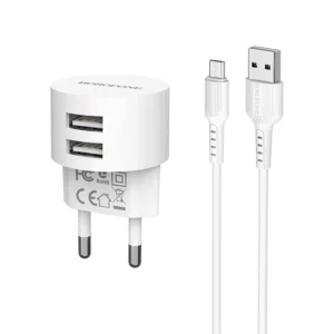 Incarcator Borofone 2 USB 2.4 Ah set cu cablu Lightning Alb