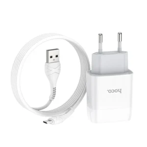 Incarcator Hoco Dual USB port 2.4Ah set cu cablu Lightning Alb