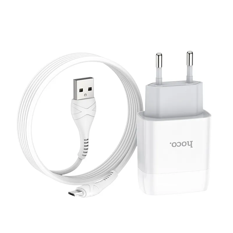 Incarcator Hoco Dual USB port 2.4Ah set cu cablu Lightning Alb