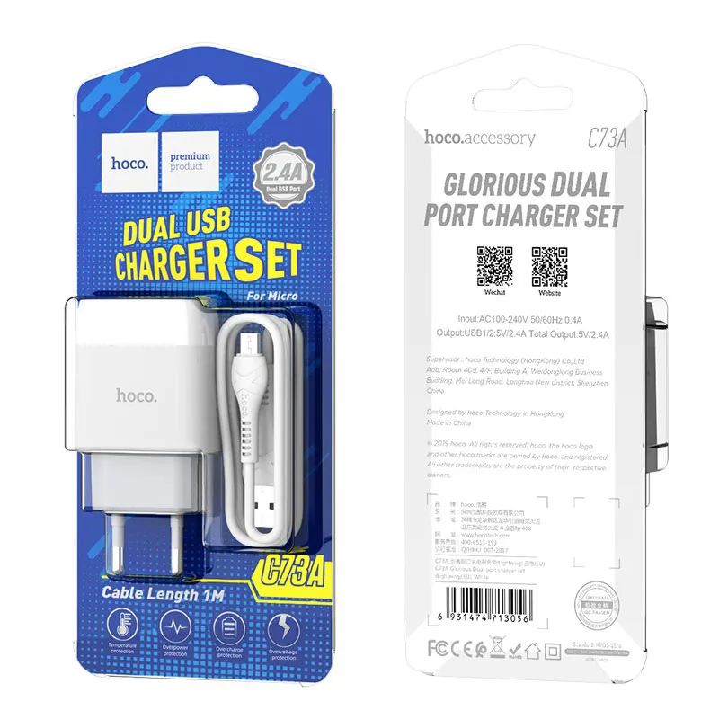 Incarcator Hoco Dual USB port 2.4Ah set cu cablu Lightning Alb - imagine 2
