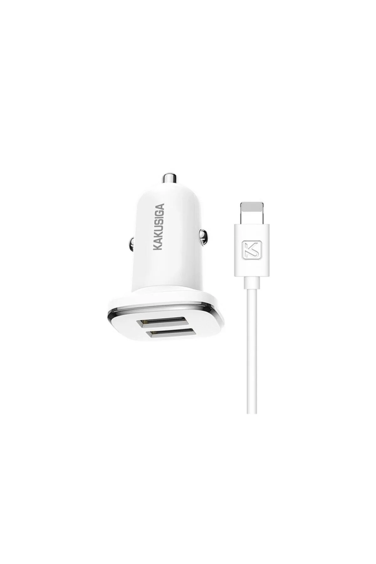 Incarcator auto Kakusiga 2.4Ah set cu cablu Lightning Alb - imagine 2
