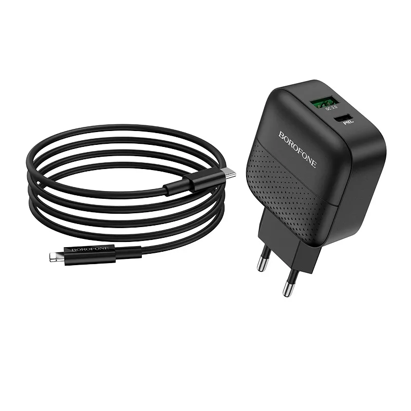 Incarcator Borofone BA46A Premium PD 18W + QC 3.0 set cu cablu USB-C la Lightning Negru - imagine 2