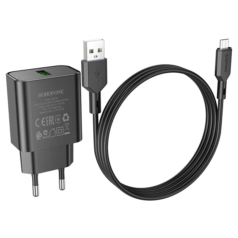 Incarcator Borofone 18W set cu cablu Micro Alb - imagine 2