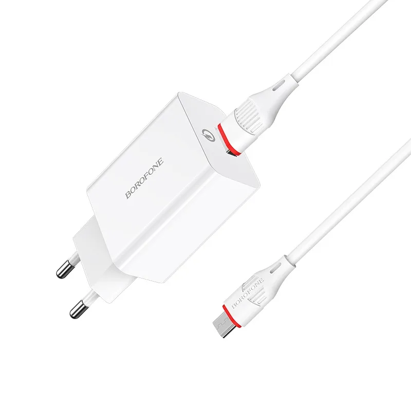 Incarcator Borofone 18W QC 3.0 set cu cablu Micro Alb