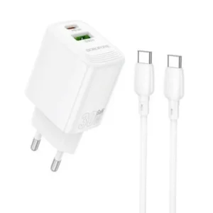 Incarcator Borofone PD 30W + QC3.0 set cu cablu Type-C la Type-C Alb